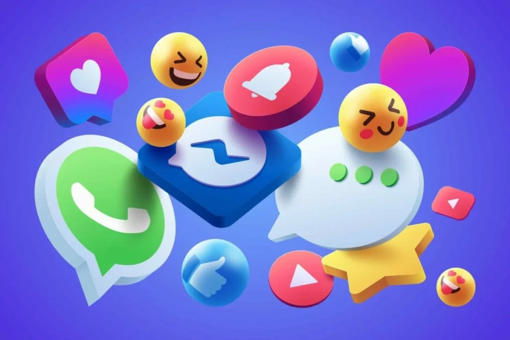 Colorful 3D icons of social media platforms and notifications, showing 'SEO Tips 2024' for boosting social media engagement.