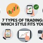 7 types of trading explained with mobile charts, market icons and trading style visuals for beginners