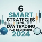 6 smart strategies for day trading beginners in 2024 shown with candlestick charts and trading tools