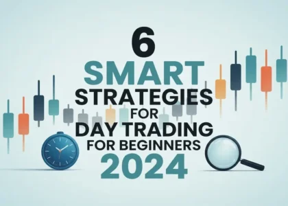 6 smart strategies for day trading beginners in 2024 shown with candlestick charts and trading tools