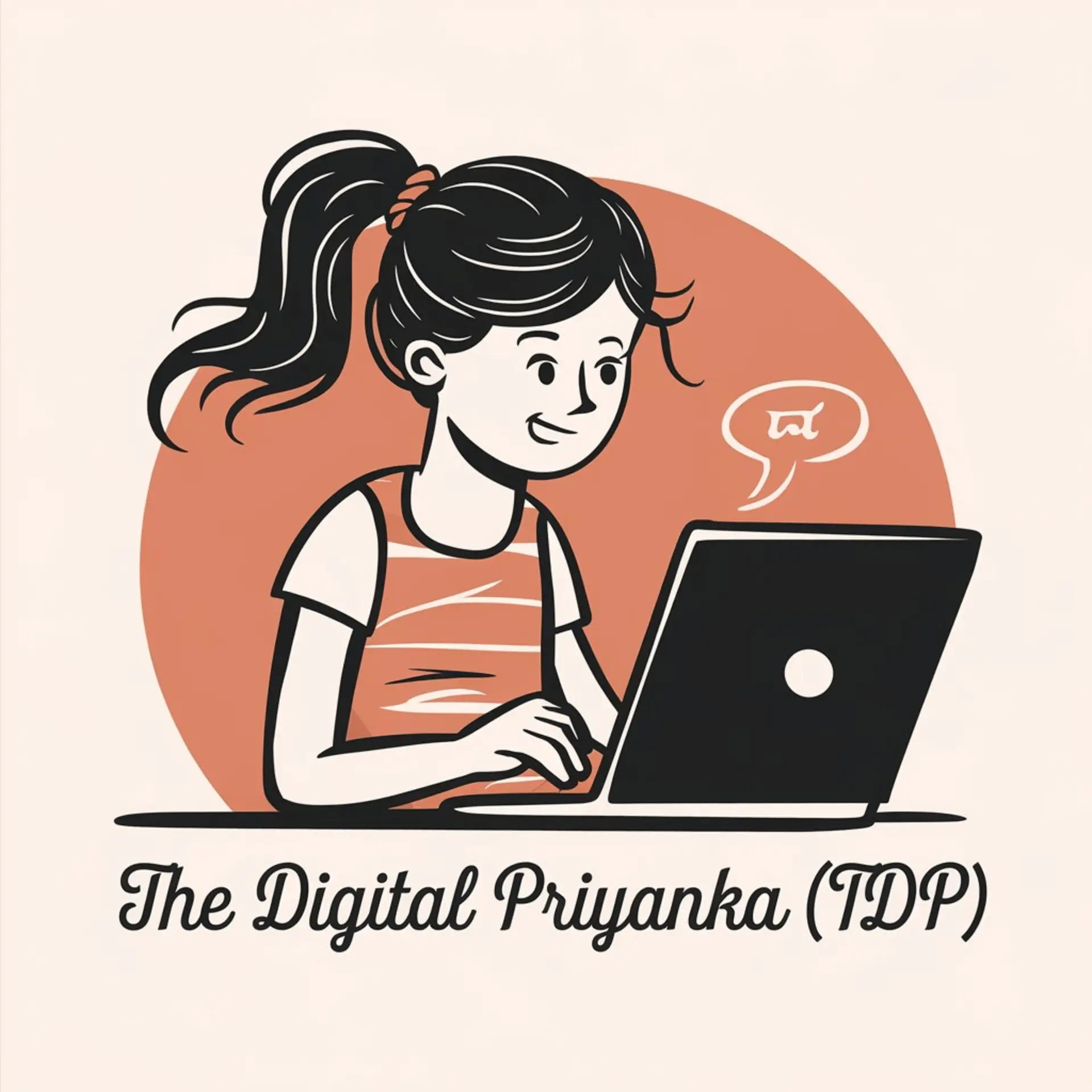 The Digital Priyanka (TDP) logo with a girl using a laptop and a speech bubble, in a modern minimalist design.