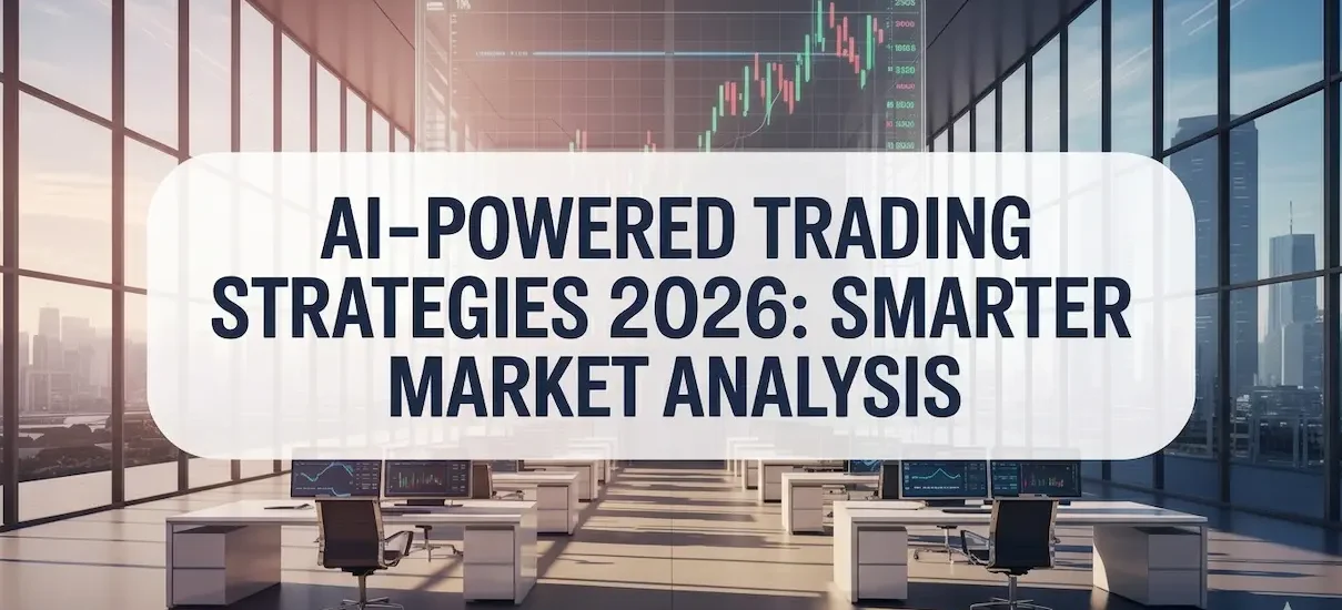 AI-powered trading strategies 2026 shown with market charts and smart analysis dashboard in trading office