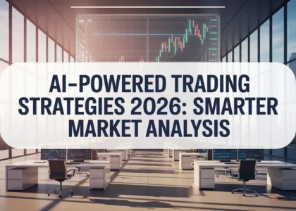 AI-powered trading strategies 2026 shown with market charts and smart analysis dashboard in trading office