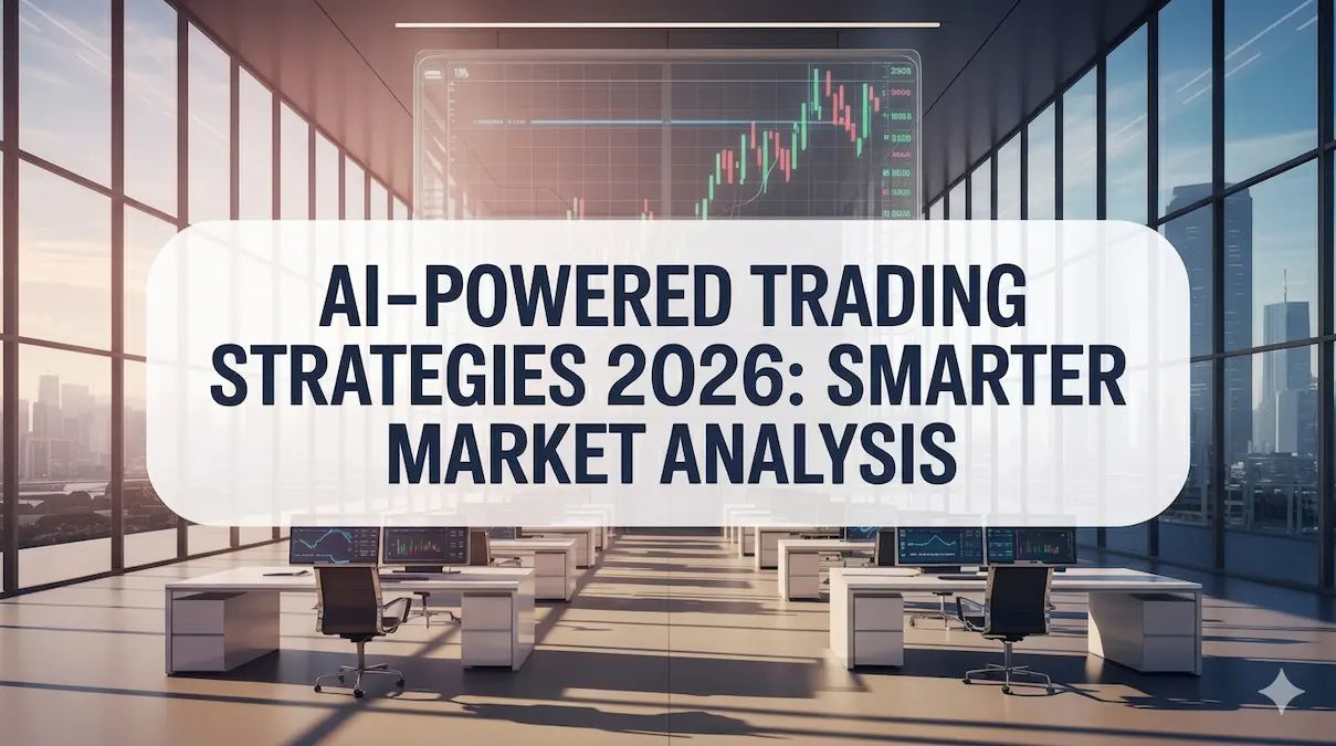 AI-powered trading strategies 2026 shown with market charts and smart analysis dashboard in trading office