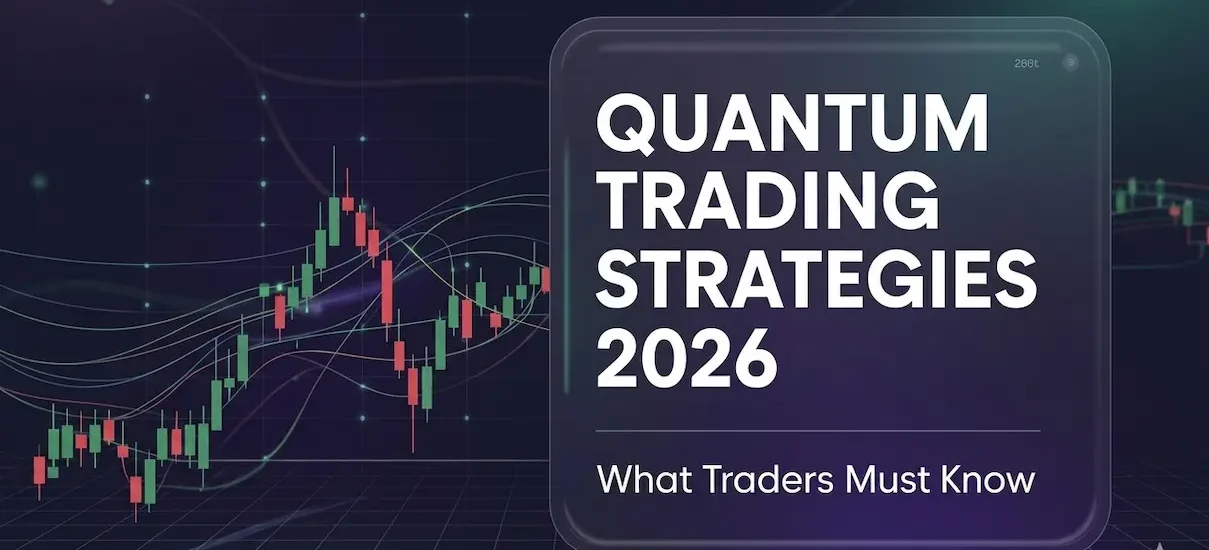 Quantum trading strategies 2026 shown with candlestick chart and market analysis screen for traders