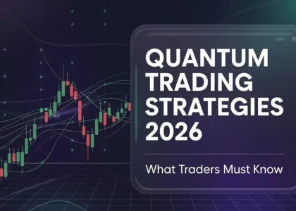 Quantum trading strategies 2026 shown with candlestick chart and market analysis screen for traders