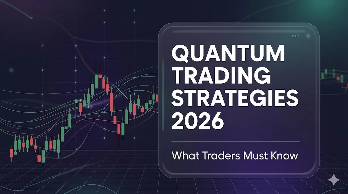 Quantum trading strategies 2026 shown with candlestick chart and market analysis screen for traders
